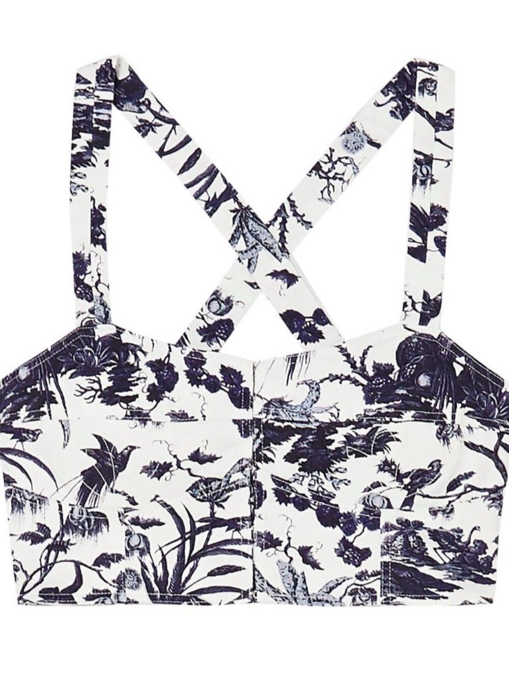 ERDEM White and Navy Floral Cropped Tank Top